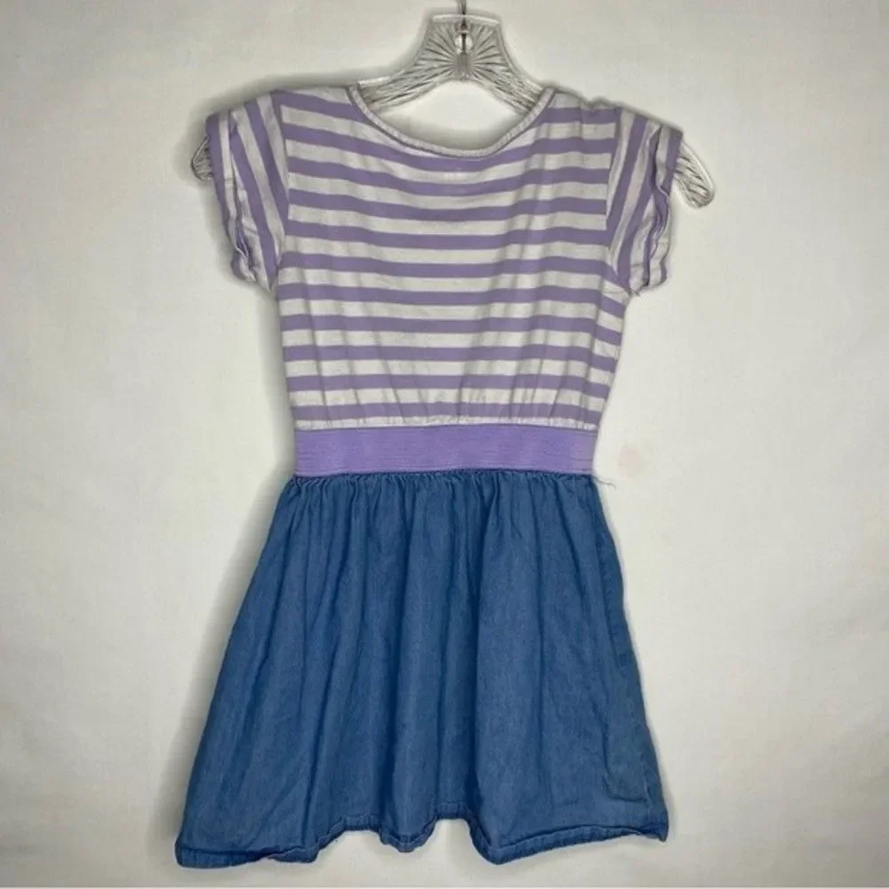 5/$15 Children's Place Purple White Blue Striped Sequin Heart Short Sleeve Play